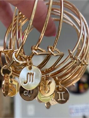 Gold Zodiac Charm Bangle Bracelet Set - Women Jewelry